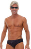 Riviera Swim Suit Brief in Black, Front View; Riviera Swim Suit Brief in Black, Rear View; Special Order Notice; Riviera Swim Suit Brief in Black Fabric