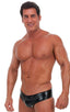 Riviera Swim Suit Brief in Gloss Black Vinyl, Front View; Riviera Swim Suit Brief in Gloss Black Vinyl, Rear View; Riviera Swim Suit Brief in Gloss Black Vinyl
