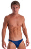Bikini-Brief Swimsuit in Dark Navy Blue, Front View; Bikini-Brief Swimsuit in Dark Navy Blue, Rear View; Special Order Notice; Bikini-Brief Swimsuit in Dark Nav