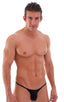 Stuffit Pouch Half Back Tanning Swimsuit in Black, Front View; Stuffit Pouch Half Back Tanning Swimsuit in Black, Rear View; Stuffit Pouch Half Back Tanning Swi
