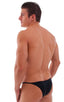 Stuffit Pouch Half Back Tanning Swimsuit in Black, Front View; Stuffit Pouch Half Back Tanning Swimsuit in Black, Rear View; Stuffit Pouch Half Back Tanning Swi