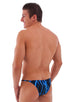 Stuffit Pouch Half Back Tanning Swimsuit in Lazer Blue Lightning, Front View; Stuffit Pouch Half Back Tanning Swimsuit in Lazer Blue Lightning, Rear View; Speci