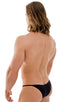 Stuffit Pouch Half Back Tanning Swimsuit in Semi Sheer ThinSKINZ Black, Front View; Stuffit Pouch Half Back Tanning Swimsuit in Semi Sheer ThinSKINZ Black, Rear
