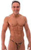 Stuffit Pouch Half Back Tanning Swimsuit in Semi Sheer Tiger Mesh, Front View; Stuffit Pouch Half Back Tanning Swimsuit in Semi Sheer Tiger Mesh, Rear View; Spe