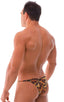 Stuffit Pouch Half Back Tanning Swimsuit in Semi Sheer Tiger Mesh, Front View; Stuffit Pouch Half Back Tanning Swimsuit in Semi Sheer Tiger Mesh, Rear View; Spe