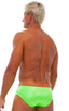 Riviera Swim Suit Brief in Neon Lime, Front View; Riviera Swim Suit Brief in Neon Lime, Rear View; Special Order Notice; Riviera Swim Suit Brief in Neon Lime Fa