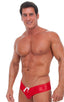 Riviera Swim Suit Brief in Wet Look Lipstick Red, Front View; Riviera Swim Suit Brief in Wet Look Lipstick Red, Rear View; Special Order Notice; Riviera Swim Su