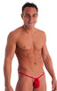 Adjustable to Micro Pouch Tanning Bikini in Wet Look Red, Front View; Adjustable to Micro Pouch Tanning Bikini in Wet Look Red 2; Adjustable to Micro Pouch Tann