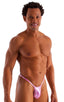 Roman G String Swim Thong in Metallic Mystique Bubblegum Pink, Front View; Roman G String Swim Thong in Metallic Mystique Bubblegum Pink, Rear View; Special Ord