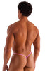 Roman G String Swim Thong in Metallic Mystique Bubblegum Pink, Front View; Roman G String Swim Thong in Metallic Mystique Bubblegum Pink, Rear View; Special Ord