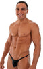 mens micro g string sexy swimsuit bikini in Metallic Mystique Black, Front View; Stuffit Pouch G String Swimsuit in Metallic Mystique Black, Rear View; Silver T