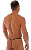 mens micro g string sexy swimsuit bikini in Metallic Mystique Black, Front View; Stuffit Pouch G String Swimsuit in Metallic Mystique Black, Rear View; Silver T