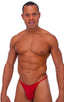 Skinny Side Half Back Swim Suit in Semi Sheer ThinSkinz Red, Front View; Skinny Side Half Back Swim Suit in Semi Sheer ThinSkinz Red, Rear View; Special Order N