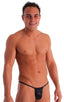 Adjustable to Micro Pouch Tanning Bikini in Wet Look Black, Front Alternative; Adjustable to Micro Pouch Tanning Bikini in Wet Look Black 2; Adjustable to Micro