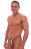 T Back Thong Swimsuit - Bravura Pouch in Camouflage, Front View; T Back Thong Swimsuit - Bravura Pouch in Camouflage, Rear View; Special Order Notice; T Back Th