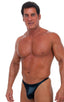 Swimsuit Thong in Wet Look Black, Front View; Swimsuit Thong in Wet Look Black, Rear View; Special Order Notice; Swimsuit Thong in Wet Look Black Fabric