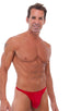 Swimsuit Thong in Semi Sheer ThinSkinz Red, Front View; Swimsuit Thong in Semi Sheer ThinSkinz Red, Rear View; Special Order Notice; Swimsuit Thong in Semi Shee