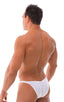 Fitted Pouch Puckered Back Bikini Swimsuit in Optic White, Front View; Fitted Pouch Puckered Back Bikini Swimsuit in Optic White, Rear View; Special Order Notic
