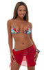 Sarong Wrap Beach Cover Up in Red Stretch Mesh, Front View; Special Order Notice; Sarong Wrap Beach Cover Up in Red Stretch Mesh Fabric