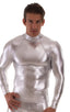 Swim Skin Rash Guard in Chrome Metallic Silver, Front View; Swim Skin Rash Guard in Chrome Metallic Silver, Front Alternative; Swim Skin Rash Guard in Chrome Me