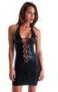 Sexy Lace Up Bodycon Club Mini Dress in Metallic Mystique Black-Black, Front Alternative; Sexy Lace Up Bodycon Club Mini Dress in Metallic Mystique Black-Black,