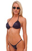 Womens Skinny Side Brazilian Swimsuit Bottom in Wet Look Black, Front View; Womens Skinny Side Brazilian Swimsuit Bottom in Wet Look Black, Rear View; Special O