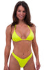 womens sexy high cut brazilian swimsuit bottom in neon lemon yellow; Womens High Cut Brazilian Swim Suit bottom in Chartreuse (neon lemon), Front View; Womens H