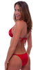 Skinny Side Rio Bikini Bottom in Wet Look Red, Front View; Skinny Side Rio Bikini Bottom in Wet Look Red, Rear View; Special Order Notice; Skinny Side Rio Bikin