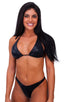 Womens Posing Suit Bodybuilder Contest Bikini Bottom in Wet Look Black, Front View; Womens Posing Suit Bodybuilder Contest Bikini Bottom in Wet Look Black, Rear