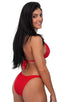 Womens Shaped Triangle Posing Top in Wet Look Lipstick Red, Front View; Womens Shaped Triangle Posing Top in Wet Look Lipstick Red, Rear View; Special Order Not
