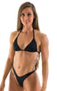 High Cut - Half Back - Scrunchie Swimsuit Bottom in Black, Front View; High Cut - Half Back - Scrunchie Swimsuit Bottom in Black, Rear View; High Cut - Half Bac