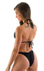 High Cut - Half Back - Scrunchie Swimsuit Bottom in Black, Front View; High Cut - Half Back - Scrunchie Swimsuit Bottom in Black, Rear View; High Cut - Half Bac