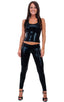 Tank Top in Metallic Mystique Black on Black, Front View; Tank Top in Metallic Mystique Black on Black, Rear View; Special Order Notice; Tank Top in Metallic My