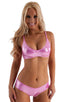 Hot Pants in Metallic Mystique Bubblegum Pink nylon/lycra, Front View; Hot Pants in Metallic Mystique Bubblegum Pink nylon/lycra, Rear View; Special Order Notic