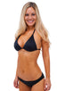 Womens Shaped Triangle Swimtop in Black, Front View; Womens Shaped Triangle Swimtop in Black, Rear View; Womens Shaped Triangle Swimtop in Black Fabric