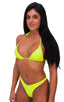 High Cut - Half Back - Scrunchie Swimsuit Bottom in Chartreuse, Front View; High Cut - Half Back - Scrunchie Swimsuit Bottom in Chartreuse, Rear View; High Cut