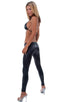 womens super low cut designer leggings rock star fashion tights in shiny black; Womens Super Low Rise Leggings Fashion Tights in Wet Look Black, Rear View; Spec