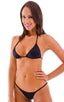 womens sexy swimsuit scunchie butt brazilian bikini puckered swimwear in black; Brazilian Pucker Butt Bikini in Black, Rear View; Special Order Notice; Brazilia