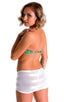 Micro Mini Skirt in Semi Sheer White Satin Stripe and Mesh, Front View; Micro Mini Skirt in Semi Sheer White Satin Stripe and Mesh, Rear View; Micro Mini Skirt