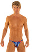 Stuffit Pouch Bikini Swimsuit in American Flag Collage, Front View; Stuffit Pouch Bikini Swimsuit in American Flag Collage, Rear View; Stuffit Pouch Bikini Swim