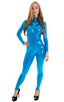 Front Zipper Catsuit-Bodysuit in Mystique Ocean Blue 1; Front Zipper Catsuit-Bodysuit in Mystique Ocean Blue, Rear View; Front Zipper Catsuit-Bodysuit in Mystiq