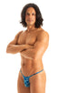 most popular mens sexy micro string bikini swimsuit by skinz swimwear in Blue Leopard; Sunseeker Micro Pouch Half Back Bikini in Blue Leopard 2; Sunseeker Micro