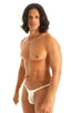 most popular mens sexy micro string bikini swimsuit by skinz swimwear in sheer white; Sunseeker Micro Pouch Half Back Bikini in White PowerNet 2; Sunseeker Micr
