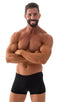 mens square cut best seller black swimsuit boxer trunks skinz swimwear; Mens Square Cut Seamless Swim Trunks in Black tricot-nylon-lycra 2; Mens Square Cut Seam