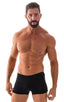 mens square cut best seller black swimsuit boxer trunks skinz swimwear; Mens Square Cut Seamless Swim Trunks in Black tricot-nylon-lycra 2; Mens Square Cut Seam