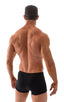 mens square cut best seller black swimsuit boxer trunks skinz swimwear; Mens Square Cut Seamless Swim Trunks in Black tricot-nylon-lycra 2; Mens Square Cut Seam