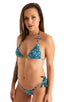 Womens Side Tie Scrunchie Bikini Bottom in Liquid Leopard 1; Brazilian Triangle Swim Top in Liquid Leopard 1.5; Womens Side Tie Scrunchie Bikini Bottom in Liqui