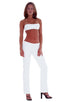 Hiphugger Boot Cut Pants in Optic White nylon-lycra, Front View; Hiphugger Boot Cut Pants in Optic White nylon-lycra, Rear View; Special Order Notice; Hiphugger