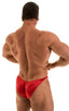 mens posing suit with fitted pouch and puckered butt bodybuilder bikini half back in wet look red; Posing Suit - Fitted Pouch - Puckered Back in Wet Look Lipsti