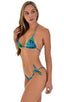 Low Rise Side Tie Brazilian Bikini Bottom in Tan Through Rainforest, Front View; Low Rise Side Tie Brazilian Bikini Bottom in Tan Through Rainforest, Rear View;